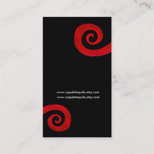Red spiral distressed handmade business card (Front)
