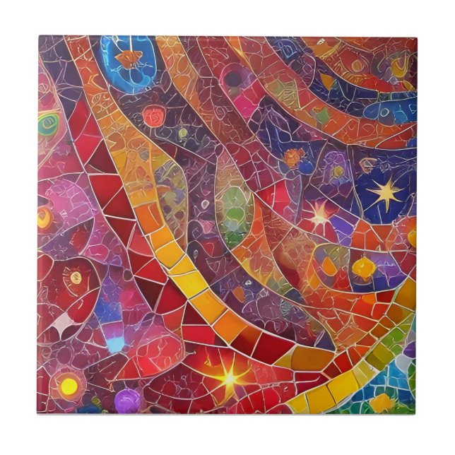 Red Spiritual Abstract Flow Mosaic Ceramic Tile (Front)