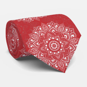 Red spiritual Indian mandala pattern Neck Tie
