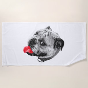 Red Splash Bulldog Beach Towel