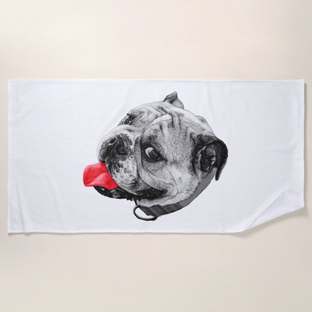 Red Splash Bulldog Beach Towel (Front)