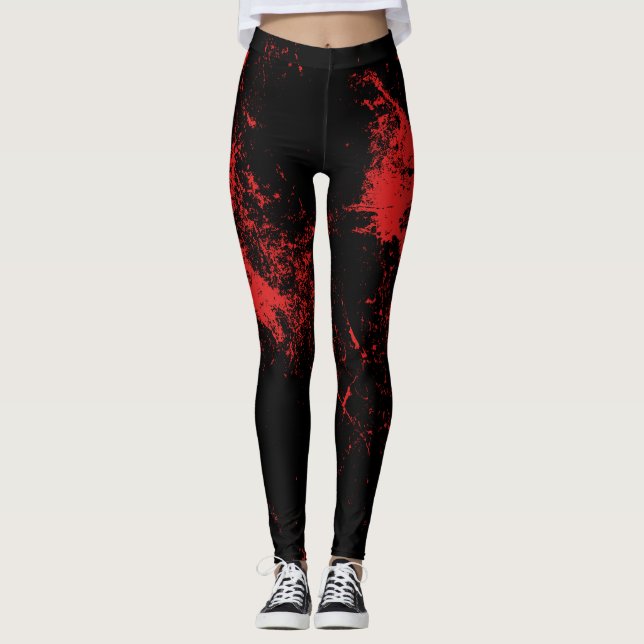 Red Splashed Black Leggings (Front)