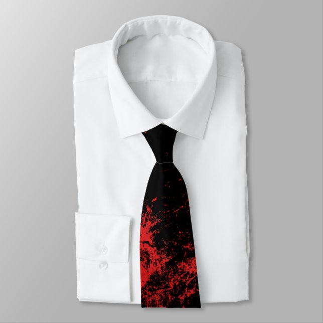 Red Splashed Black Neck Tie (Tied)