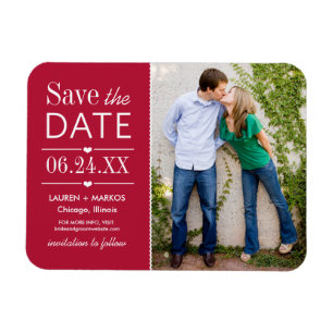 Red Split Panel Photo Save the Date Magnet