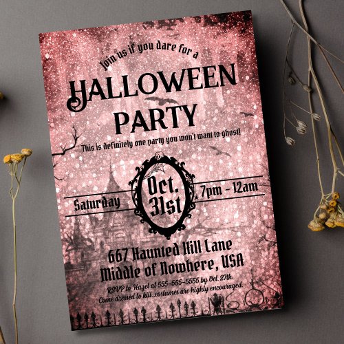 Red Spooky Haunted House Halloween Party Invitation