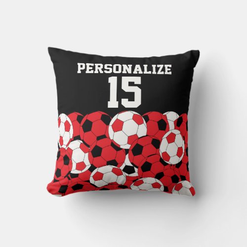 Red Sport Soccer Ball Collage DIY Name  Number Throw Pillow