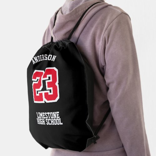 Red Sport Style _ DIY Name Number School or Team Drawstring Bag