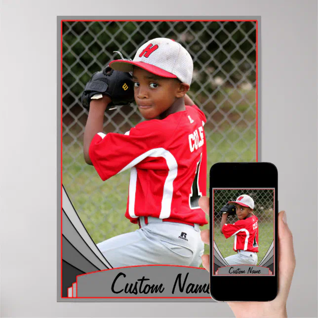 Red Sports & Athletics Custom Name & Photo Poster | Zazzle