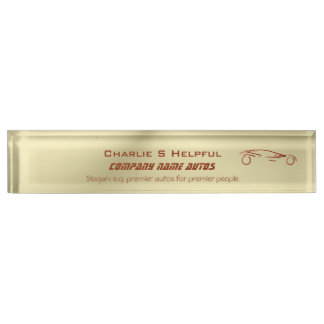 Red Sports Auto on gold effect - auto sales Desk Name Plate