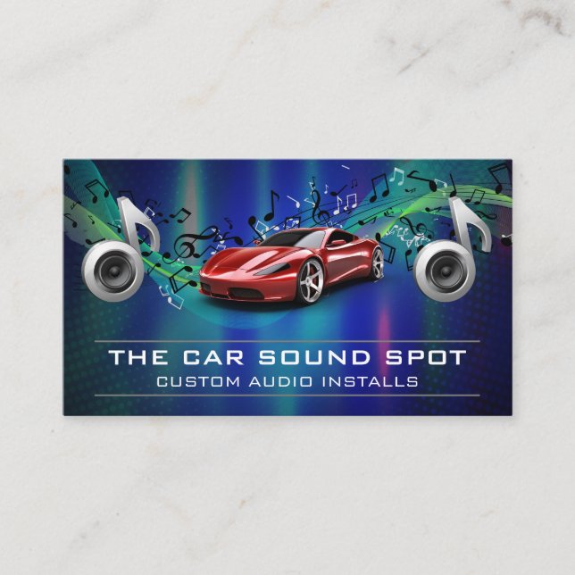 Red Sports Car | Audio Music Notes Business Card (Front)