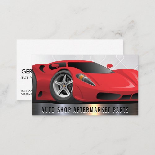 Red Sports Car Auto  Metallic Trim Business Card