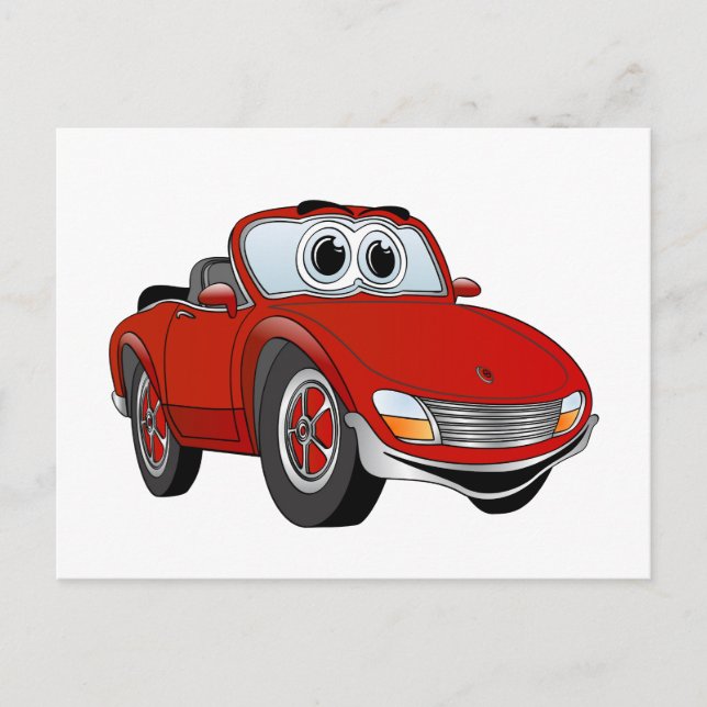 Red Sports Car Convertible Cartoon Postcard (Front)