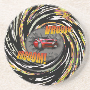 Red Sports Car Crashing through Wall Coaster