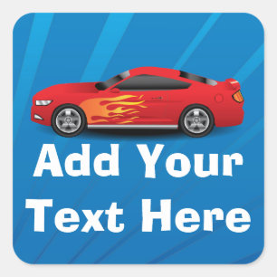 Red Sports Car Flame Kids Boys Personalized/School Square Sticker