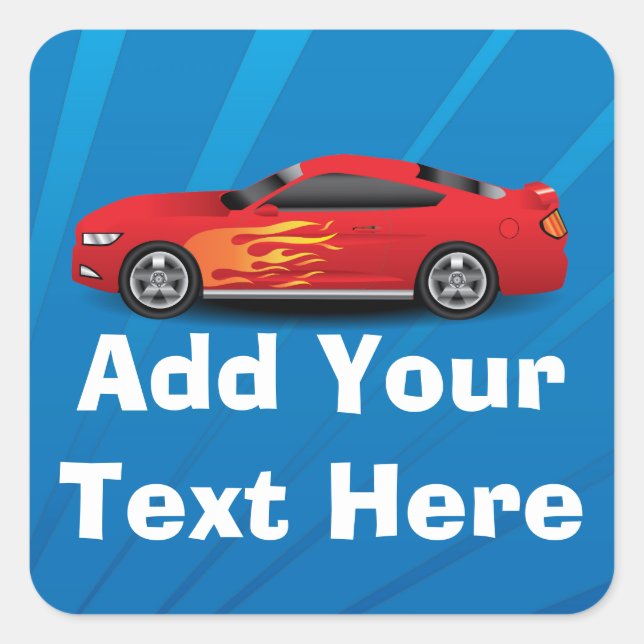 Red Sports Car Flame Kids Boys Personalized/School Square Sticker (Front)