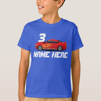 Red Sports Car Flames Boys Birthday Custom T-Shirt