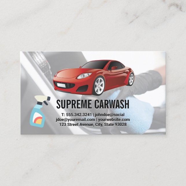 Red Sports Car Logo | Auto Detailing Interior  Business Card (Front)