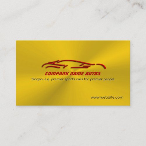 Red sports car logo on gold burst effect business card