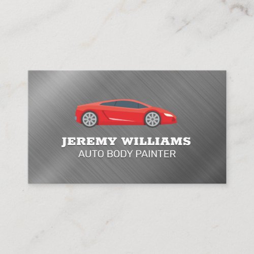 Red Sports Car  Metallic Brushed Background Business Card