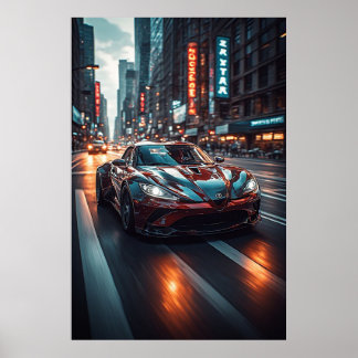 Red Sports Car Neon City Racing 🌃 Poster