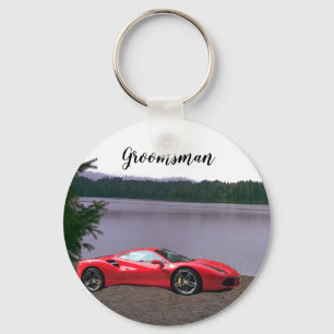 Red Sports Car Personalized Groomsman Keychain