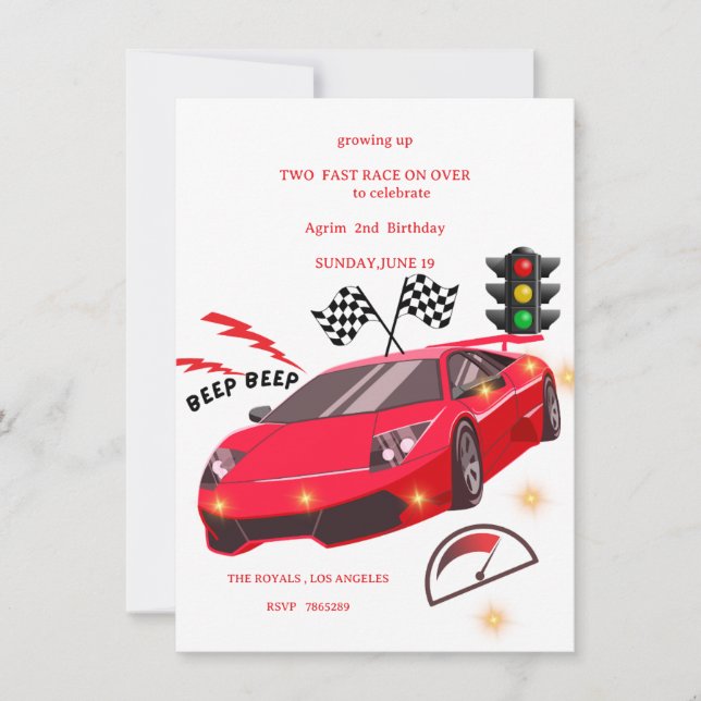 Red Sports Car Racing Theme Party Invite (Front)