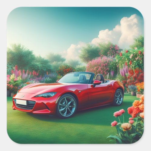 Red Sports Car Square Sticker