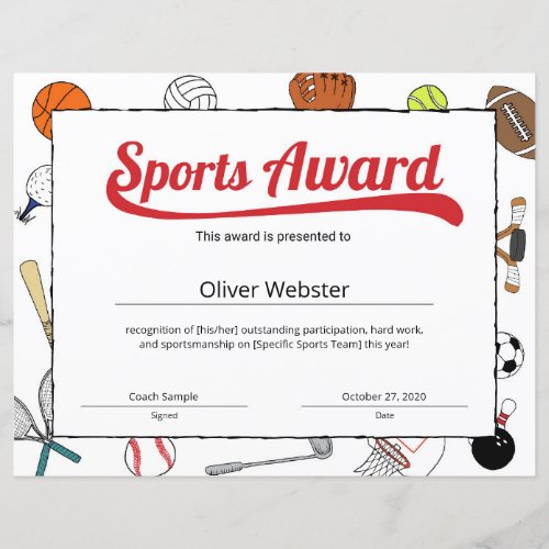 Red Sports Certificate Templates Award