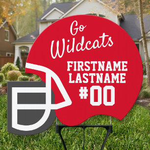 Red Sports Football Mascot Name Number Helmet Sign