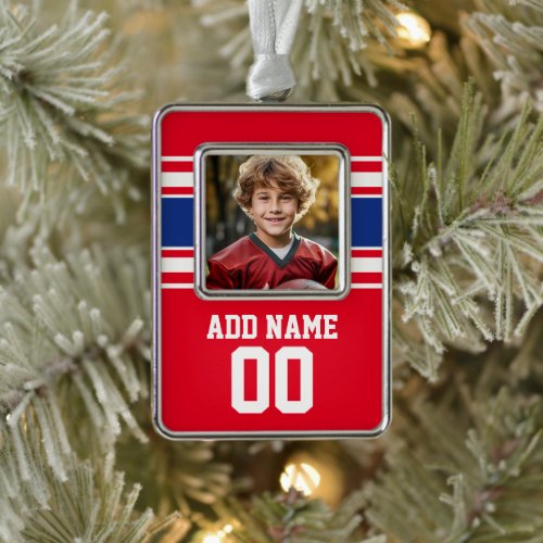 Red Sports Jersey with Photo Name and Number Christmas Ornament