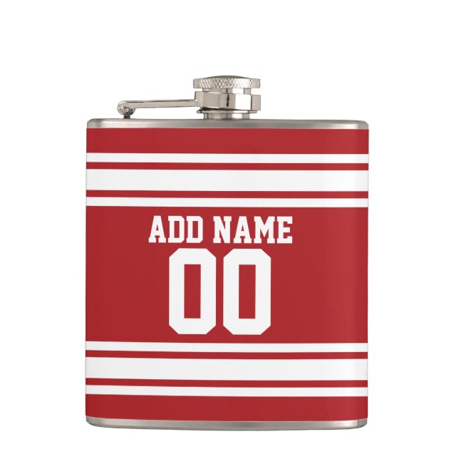 Red Sports Jersey with Your Name and Number Hip Flask (Front)