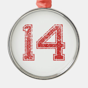 Red Sports Jerzee Number 14 Metal Ornament