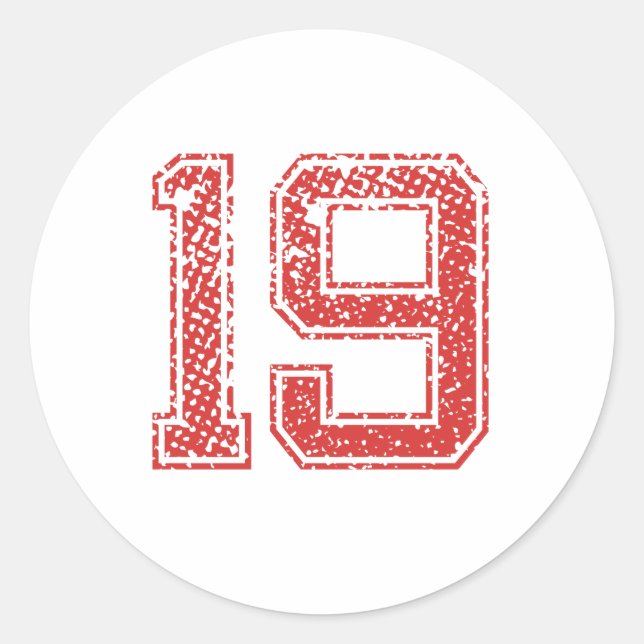Red Sports Jerzee Number 19 Classic Round Sticker (Front)