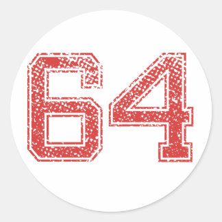 Red Sports Jerzee Number 64 Classic Round Sticker