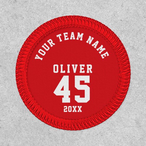 Red Sports Player Team Name Number Patch