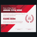 RED SPORTS Recognition Award Certificate Letterhead<br><div class="desc">Customize this RED and WHITE SPORTS Award with your Award Description. /OR/ You may opt for one of the common pre-loaded descriptions. ****You will need some understanding of layers**** ***** "CLICK TO CUSTOMIZE FURTHER" ***** *You may change the color of all TEXT, and SOME OBJECTS *You may choose to "SHOW"...</div>