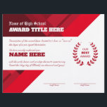 RED SPORTS Recognition Award Certificate Letterhead<br><div class="desc">Customize this RED and WHITE SPORTS Award with your Award Description. /OR/ You may opt for one of the common pre-loaded descriptions. ****You will need some understanding of layers**** ***** "CLICK TO CUSTOMIZE FURTHER" ***** *You may change the color of all TEXT, and SOME OBJECTS *You may choose to "SHOW"...</div>