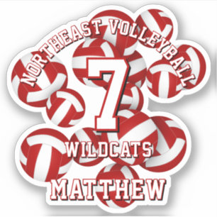 red sports team colors volleyballs kids name sticker