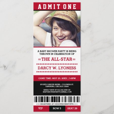 Red Sports Ticket Baby Shower Party Invites
