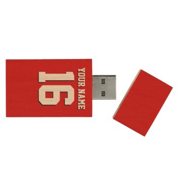 Red Sporty Team Jersey Wood Flash Drive by FantabulousCases at Zazzle
