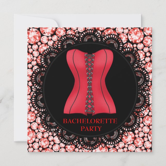 RED SPOT CORSET BACHELORETTE PARTY DIAMONDS INVITATION (Front)