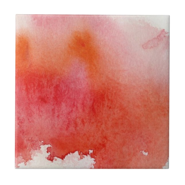 Red spot, watercolor abstract hand painted ceramic tile (Front)