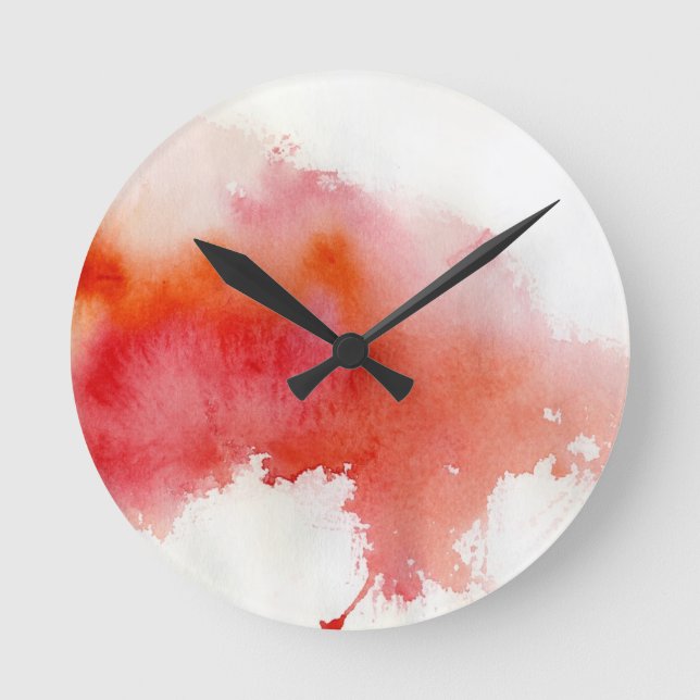 Red spot, watercolor abstract hand painted round clock (Front)