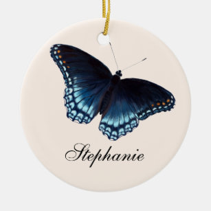 Red-Spotted Admiral Dark Blue Butterfly Painting Ceramic Ornament