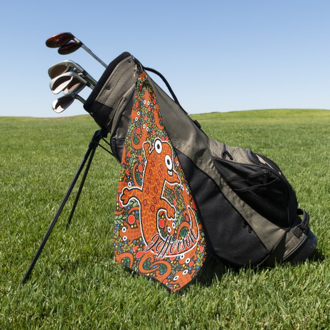 Red Spotted Newt on the Forest Floor Black Golf Towel (Green)