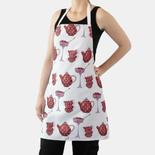 Red Spotty Tea Set and Strawberries Pattern Apron