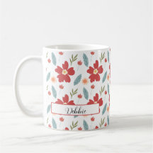 Red Spring Floral Personalized Coffee Mug