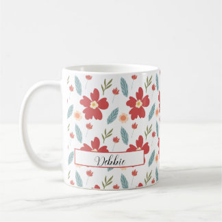 Red Spring Floral Personalized Coffee Mug