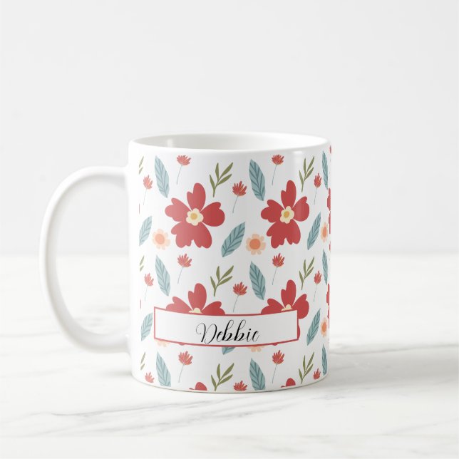 Red Spring Floral Personalized Coffee Mug (Left)