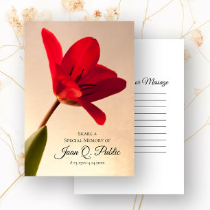 Red Spring Tulip Flower Share a Memory Funeral Note Card